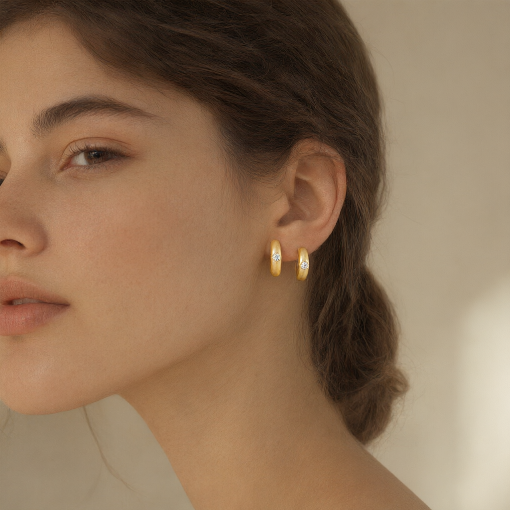 Moissanite Earrings – Gold Tone