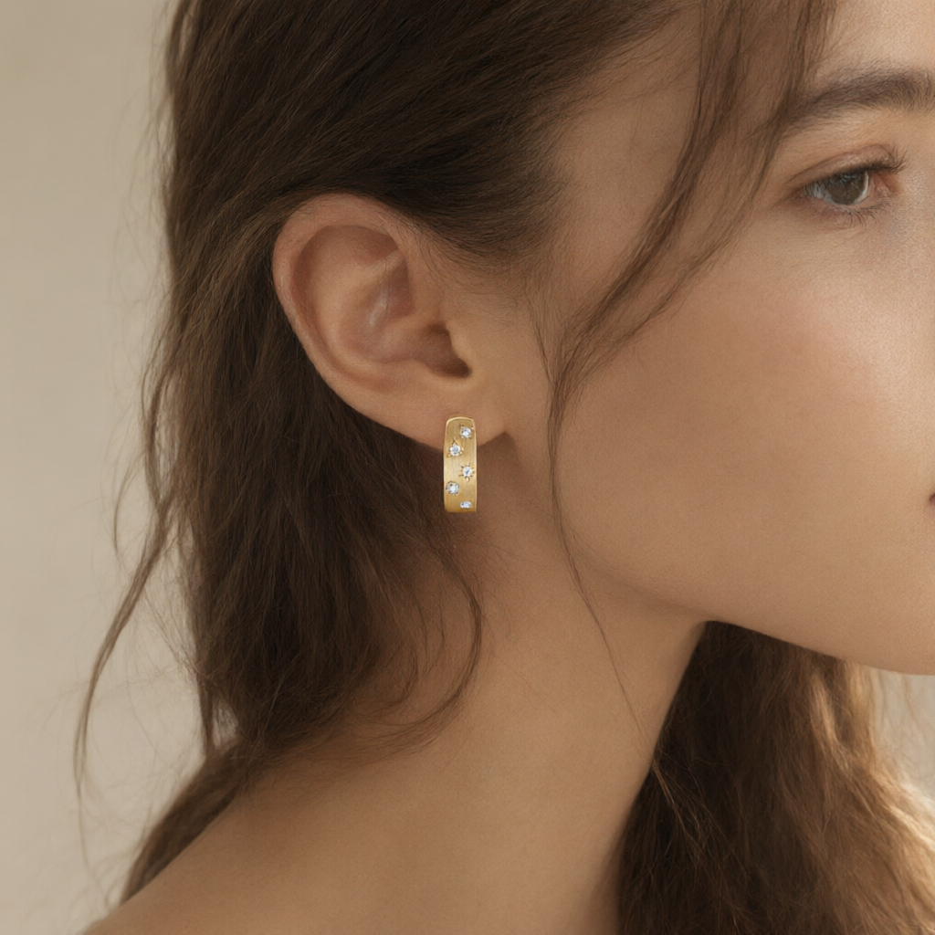 Moissanite Earrings – Gold Tone
