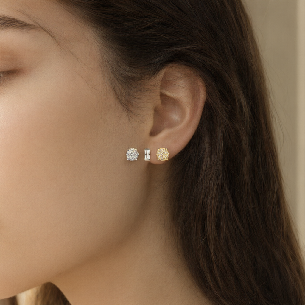 Moissanite Earrings – Gold Tone