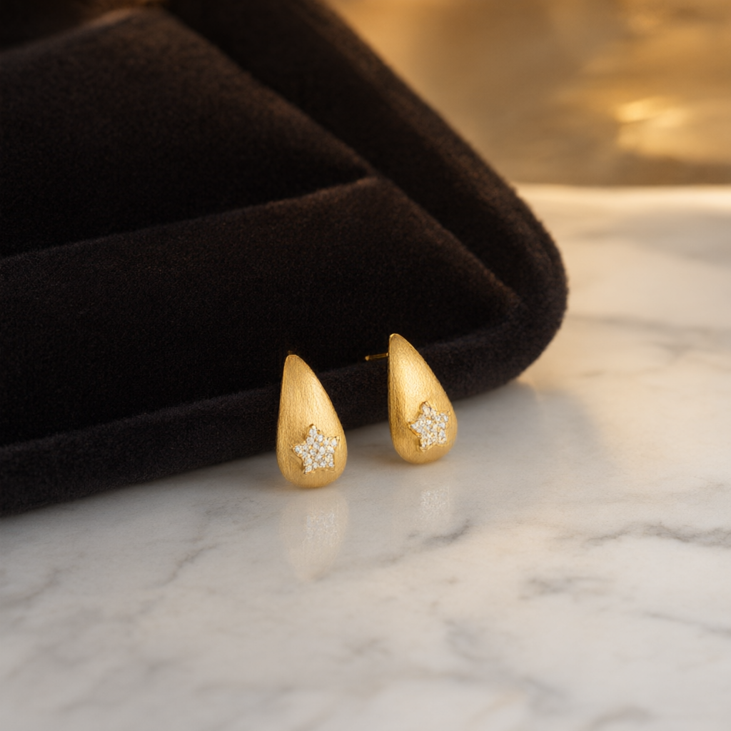 Moissanite Earrings – Gold Tone