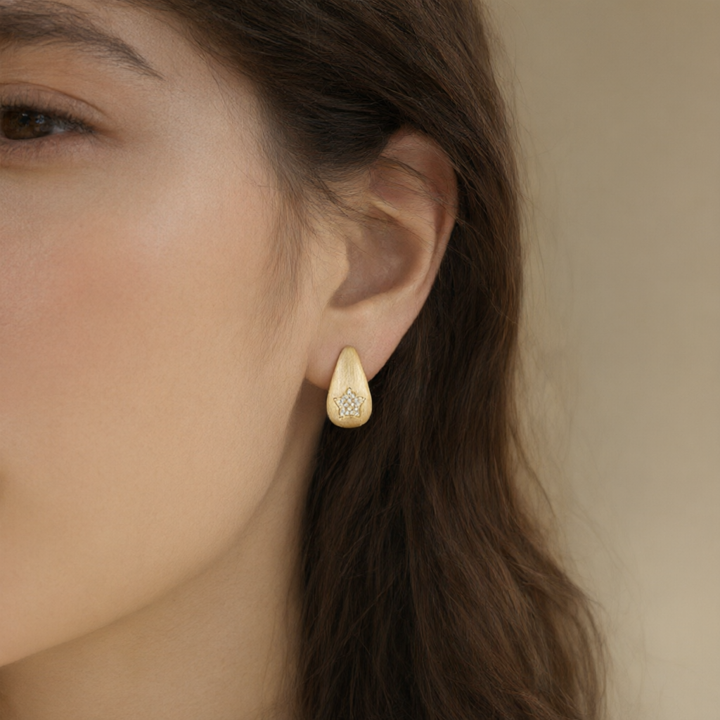 Moissanite Earrings – Gold Tone