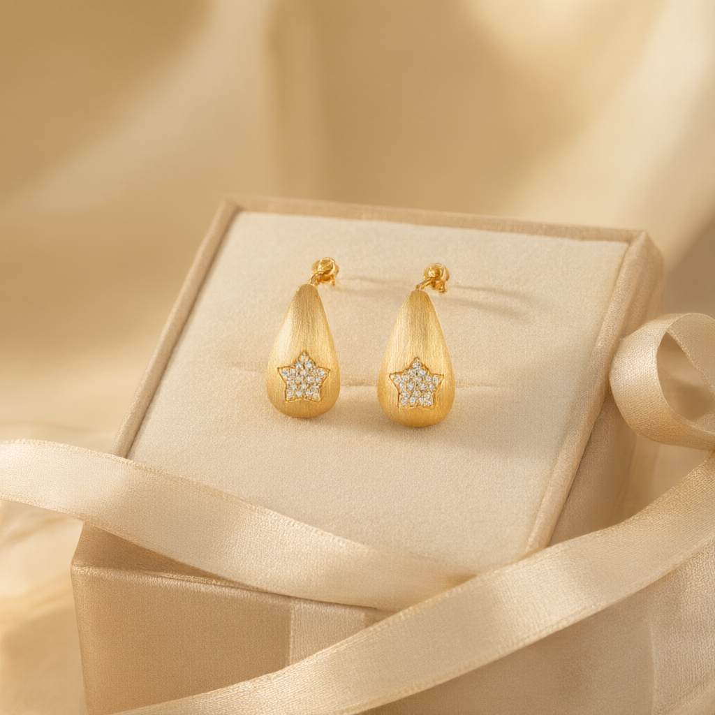 Moissanite Earrings – Gold Tone