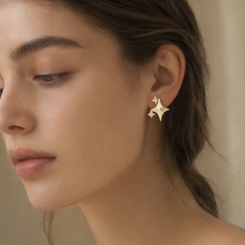Moissanite Earrings – Gold Tone