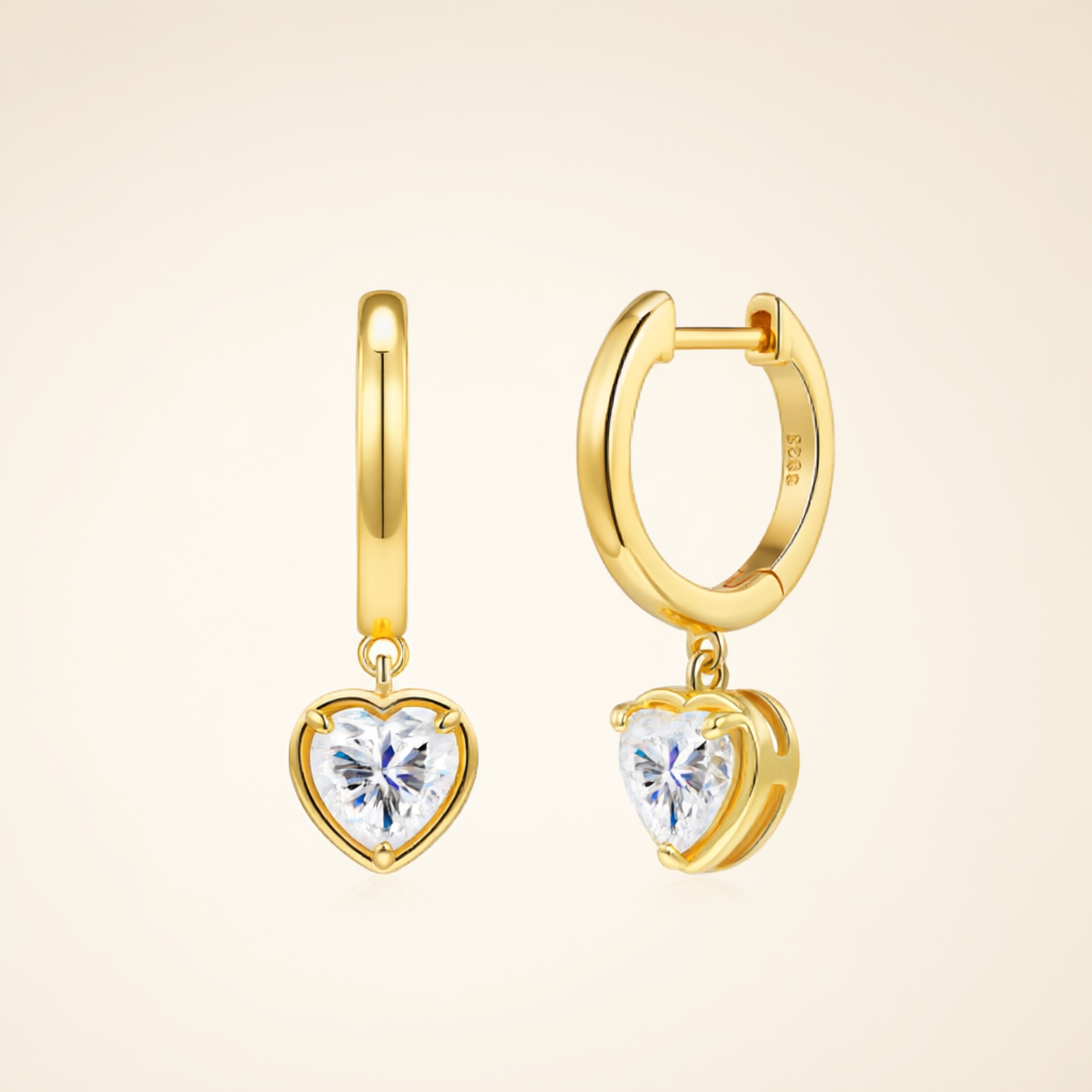 Heart-Shaped Moissanite Earrings (6.5mm) – Gold Tone