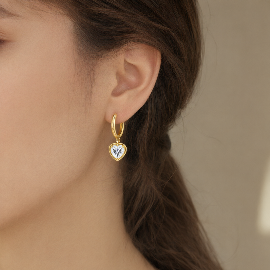 Heart-Shaped Moissanite Earrings (6.5mm) – Gold Tone