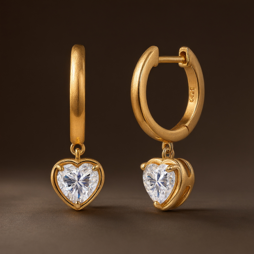 Heart-Shaped Moissanite Earrings (6.5mm) – Gold Tone
