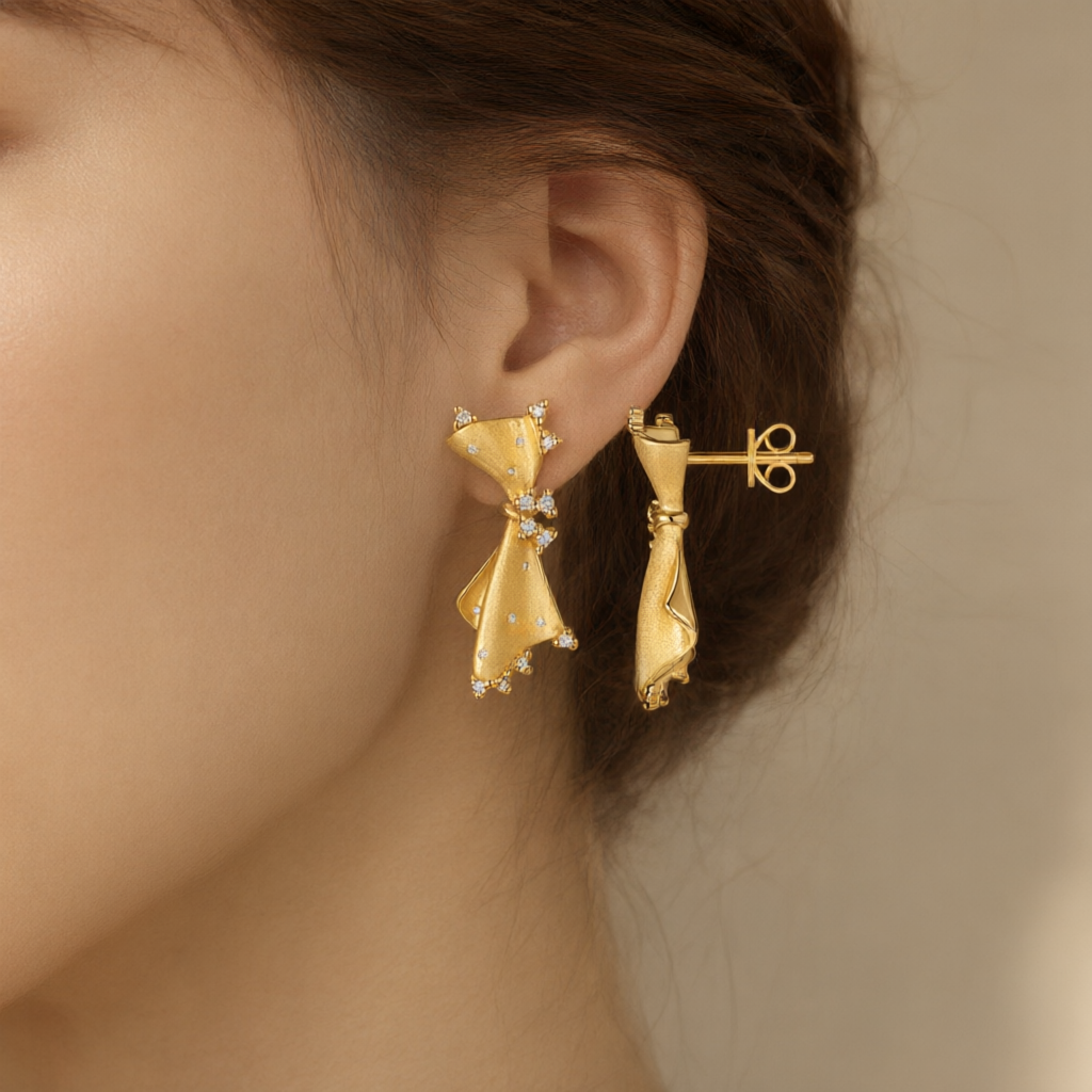 Moissanite Earrings – Gold Tone