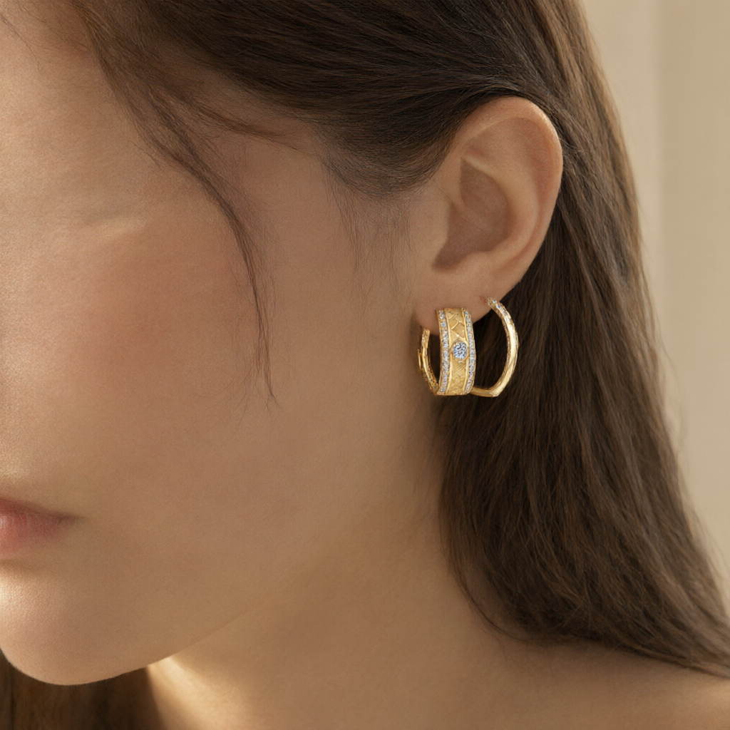 Moissanite Earrings – Gold Tone