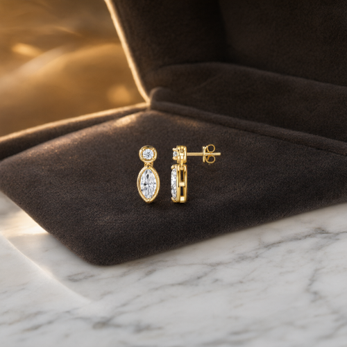 Marquise Moissanite Earrings (5x10mm) – Gold Tone