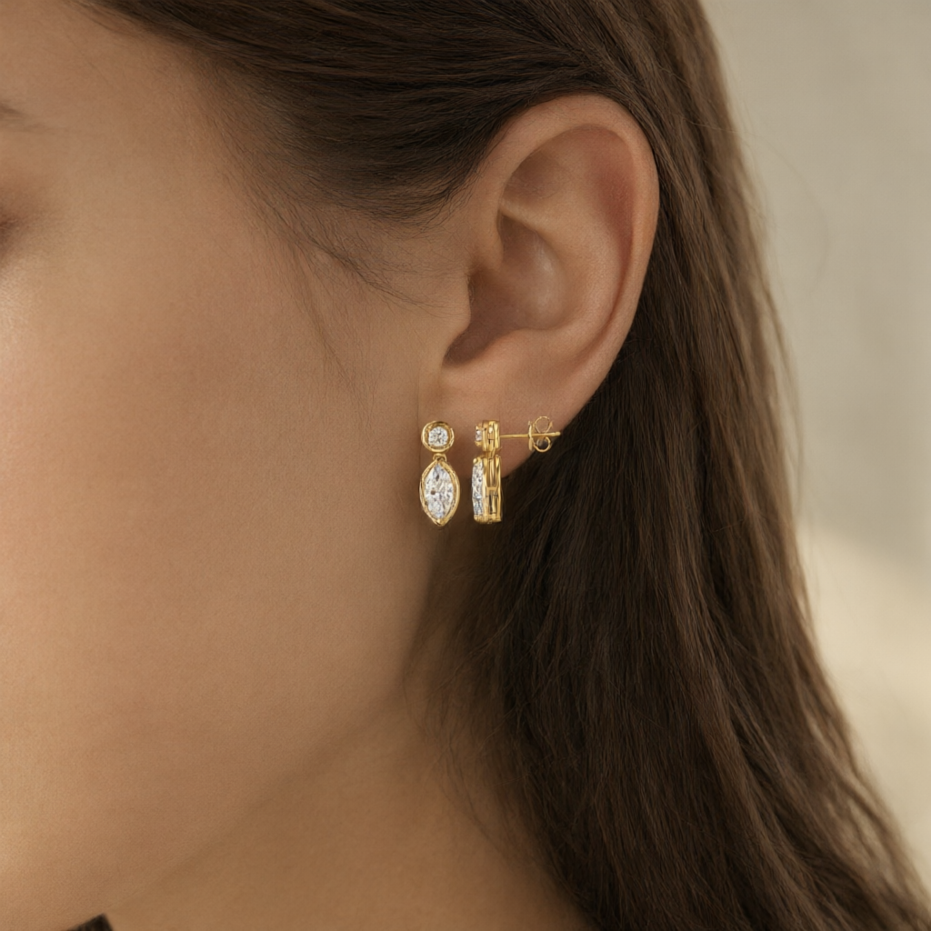 Marquise Moissanite Earrings (5x10mm) – Gold Tone