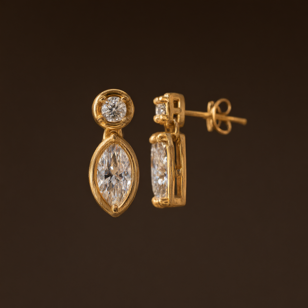 Marquise Moissanite Earrings (5x10mm) – Gold Tone