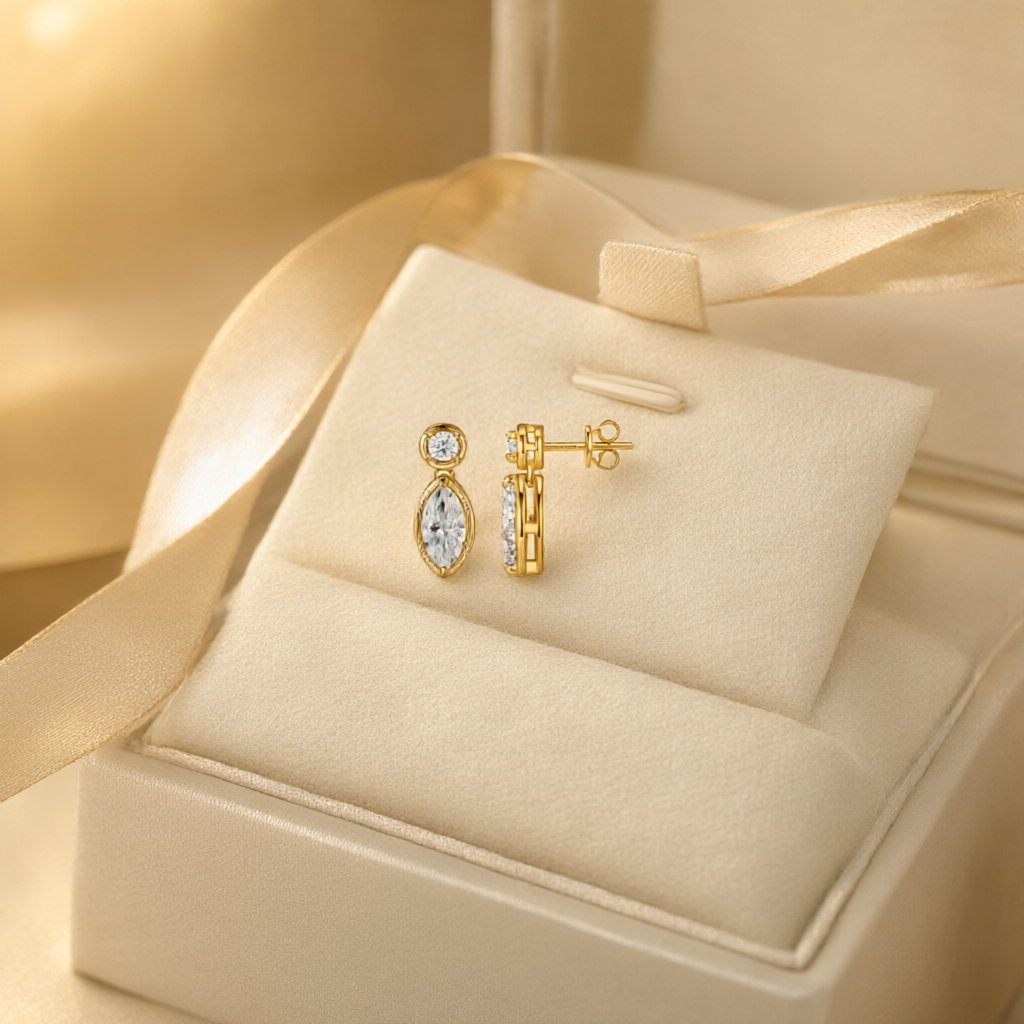 Marquise Moissanite Earrings (5x10mm) – Gold Tone