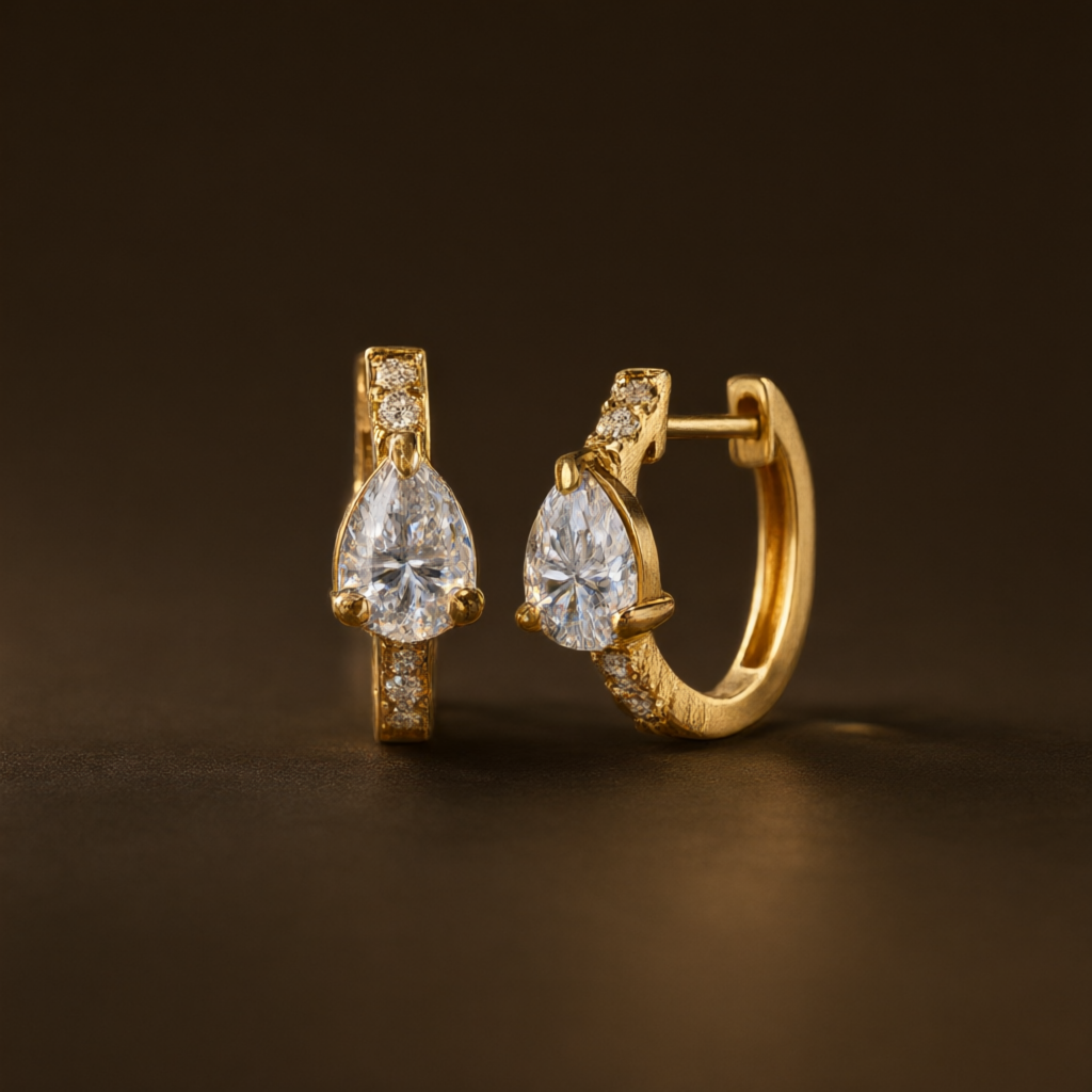 Pear-Shaped Moissanite Earrings (5x7mm) – Gold Tone
