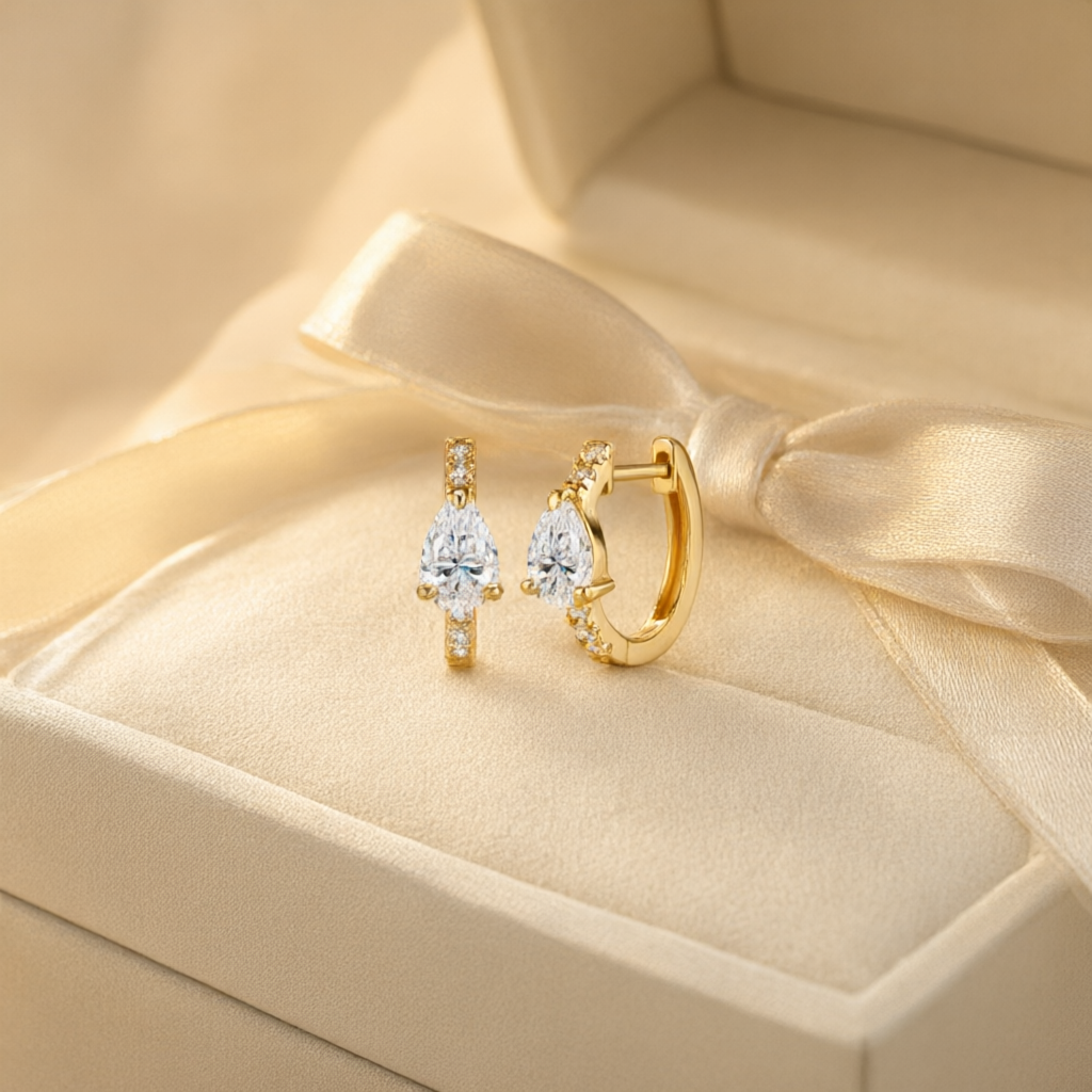 Pear-Shaped Moissanite Earrings (5x7mm) – Gold Tone