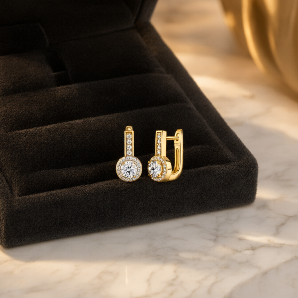 Round Moissanite Earrings (5mm) – Gold Tone