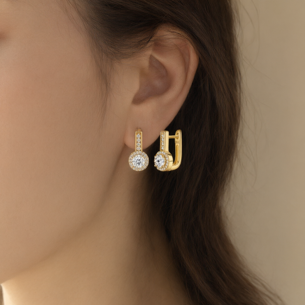Round Moissanite Earrings (5mm) – Gold Tone