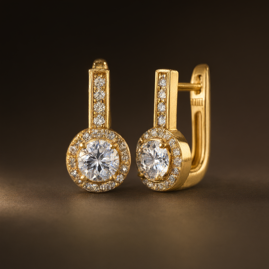 Round Moissanite Earrings (5mm) – Gold Tone