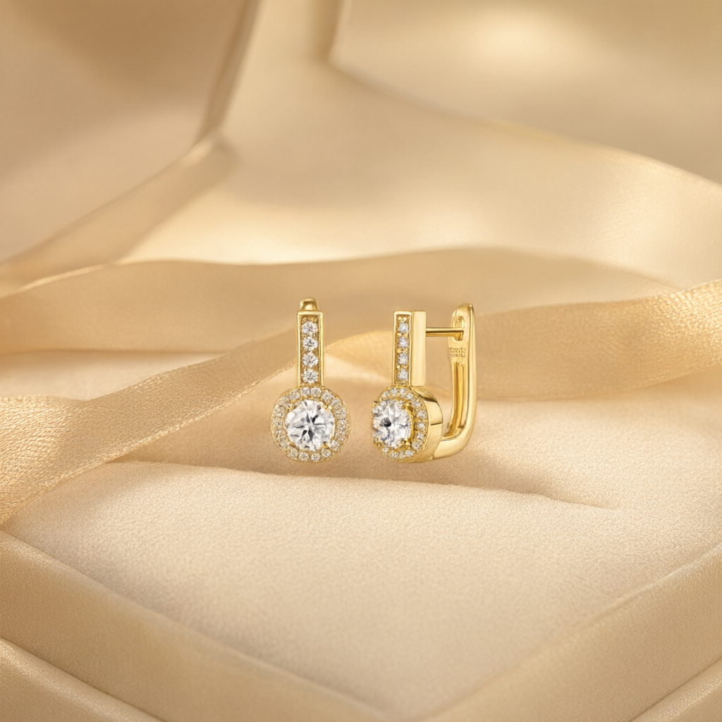 Round Moissanite Earrings (5mm) – Gold Tone