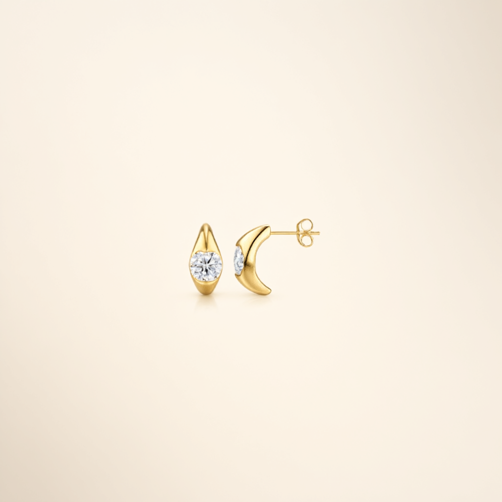 Round Moissanite Earrings (6.5mm) – Gold Tone