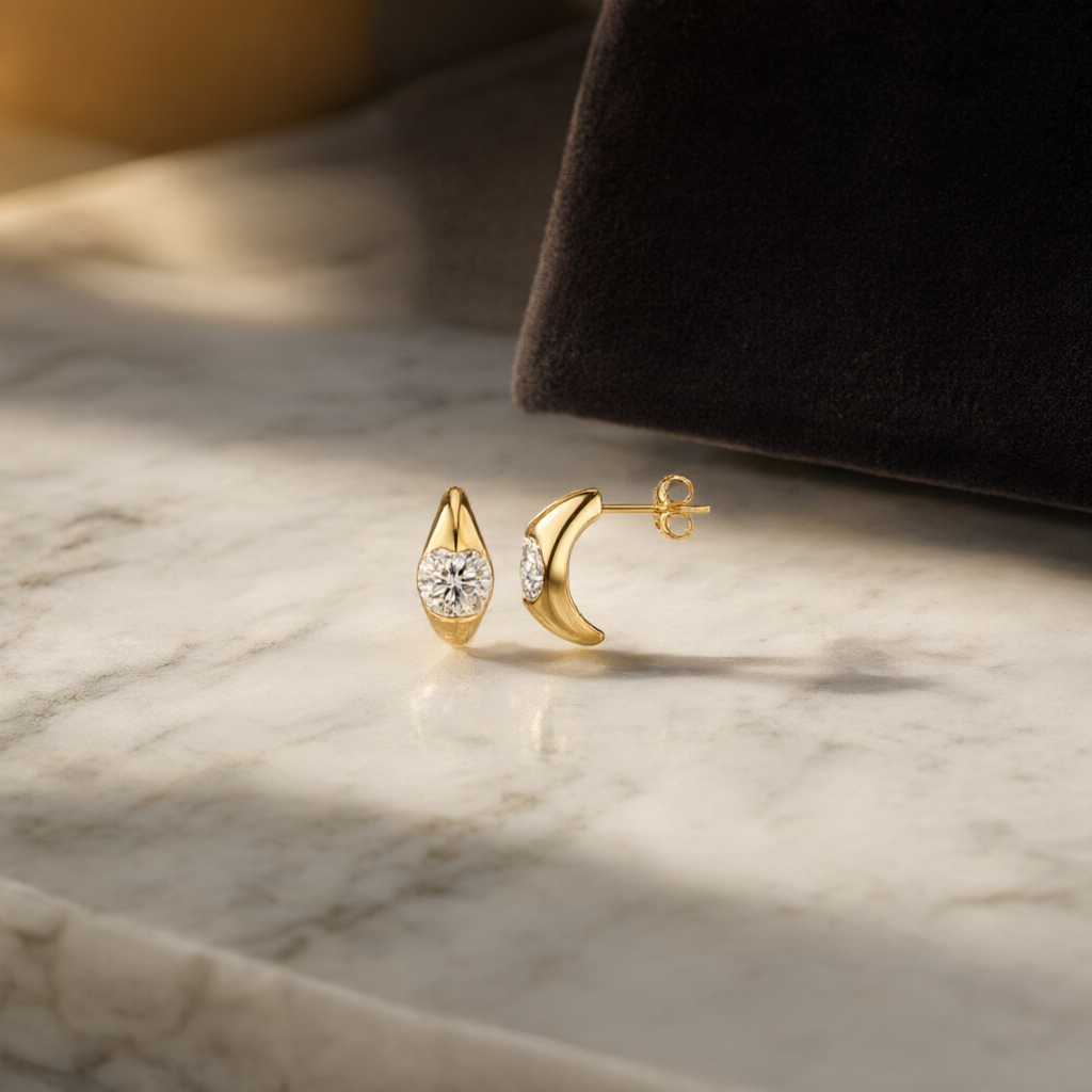Round Moissanite Earrings (6.5mm) – Gold Tone