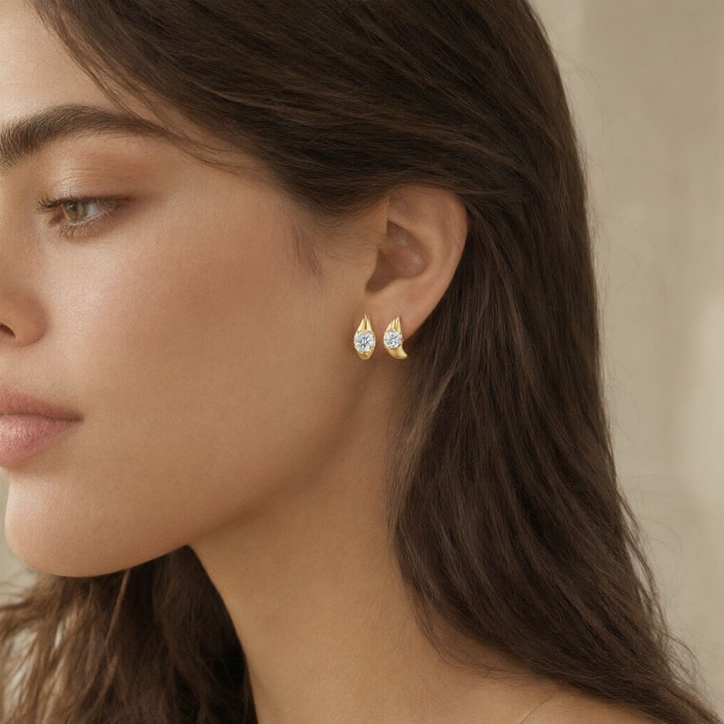 Round Moissanite Earrings (6.5mm) – Gold Tone