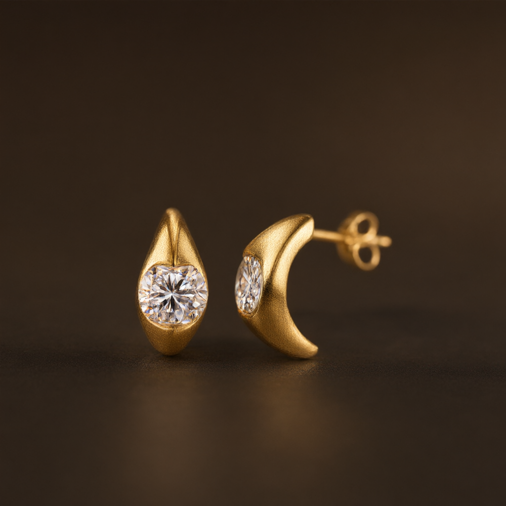Round Moissanite Earrings (6.5mm) – Gold Tone