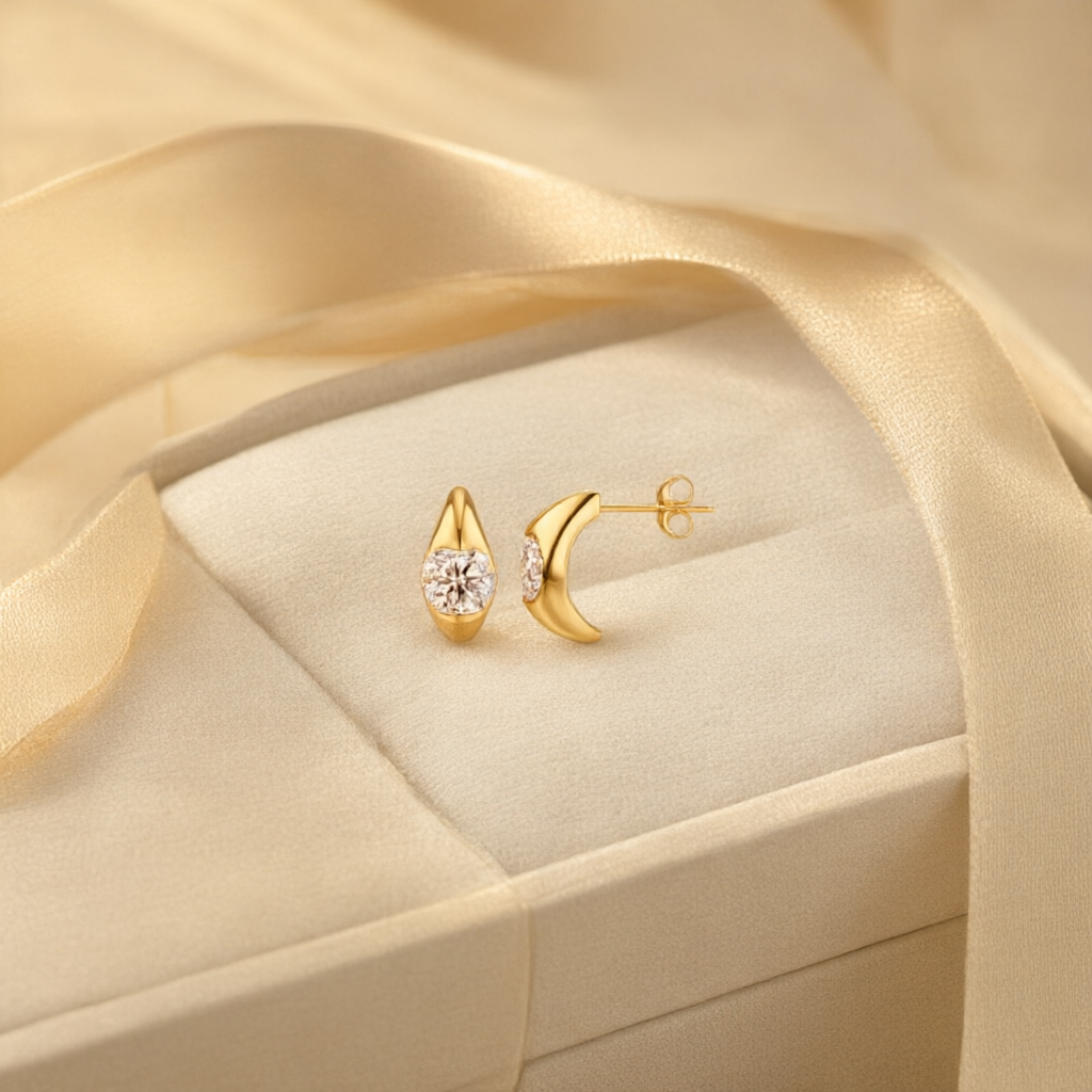 Round Moissanite Earrings (6.5mm) – Gold Tone
