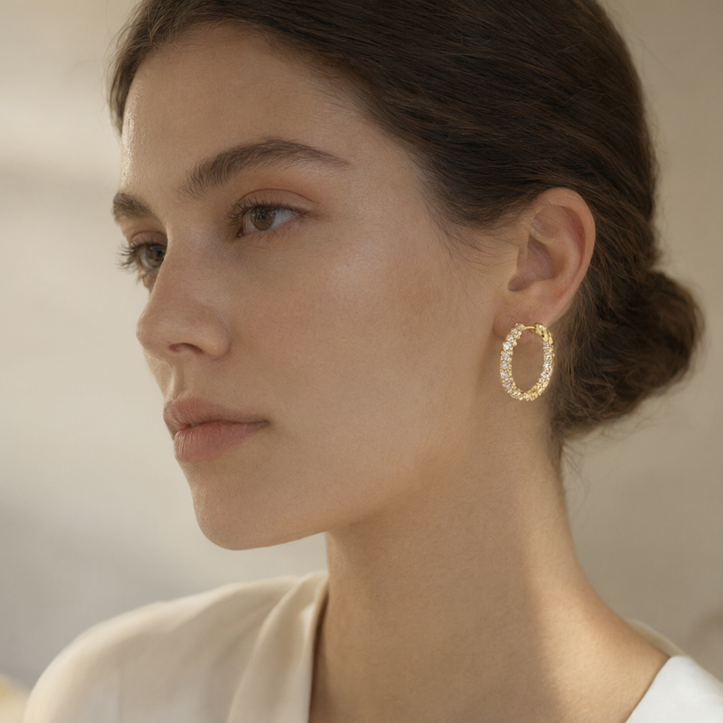 Moissanite Earrings – Gold Tone