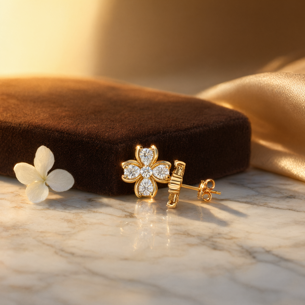 Moissanite Earrings – Gold Tone