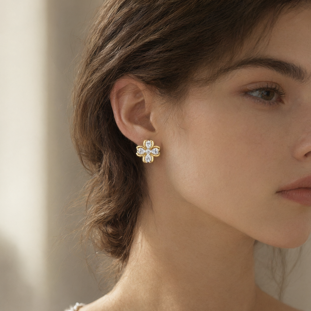 Moissanite Earrings – Gold Tone