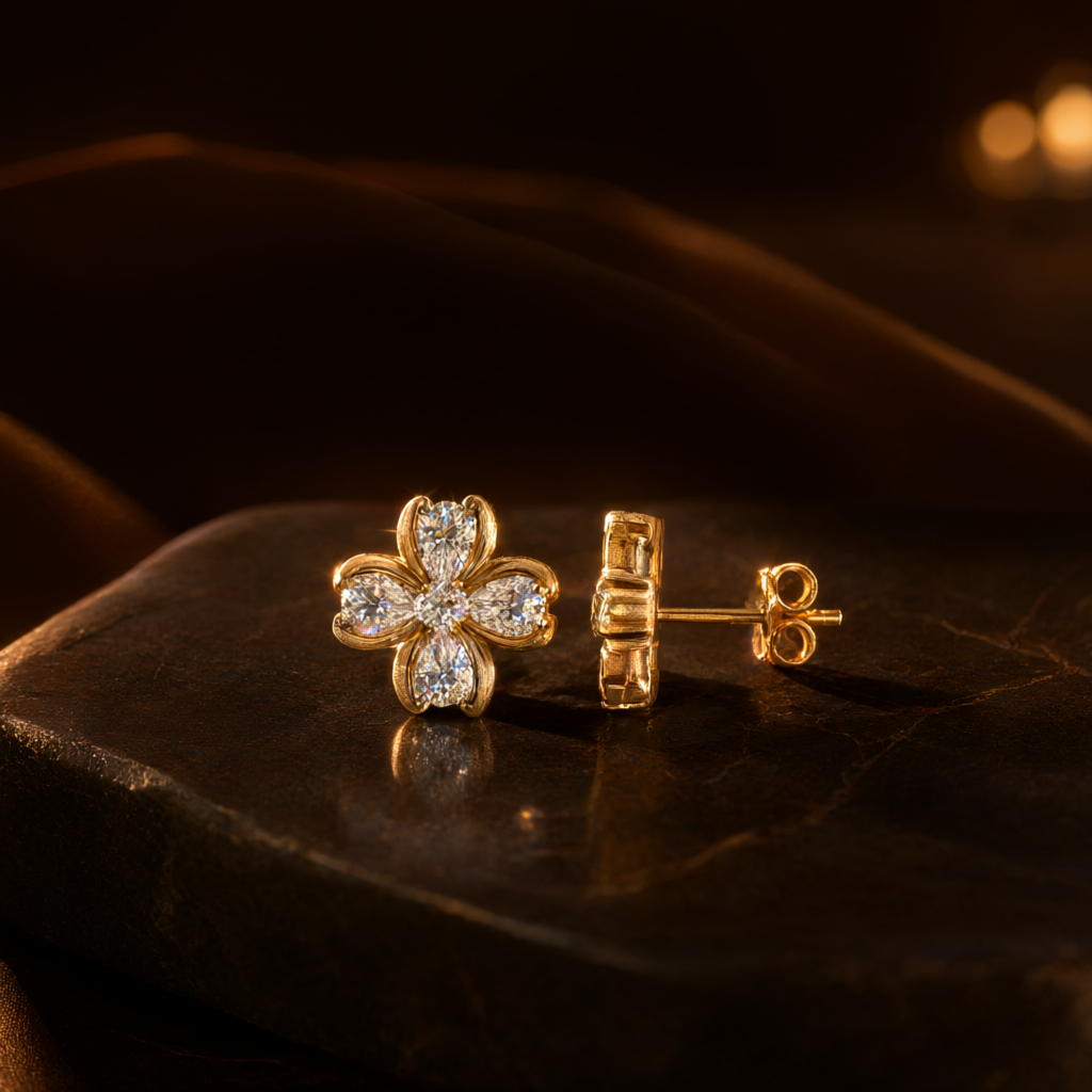 Moissanite Earrings – Gold Tone