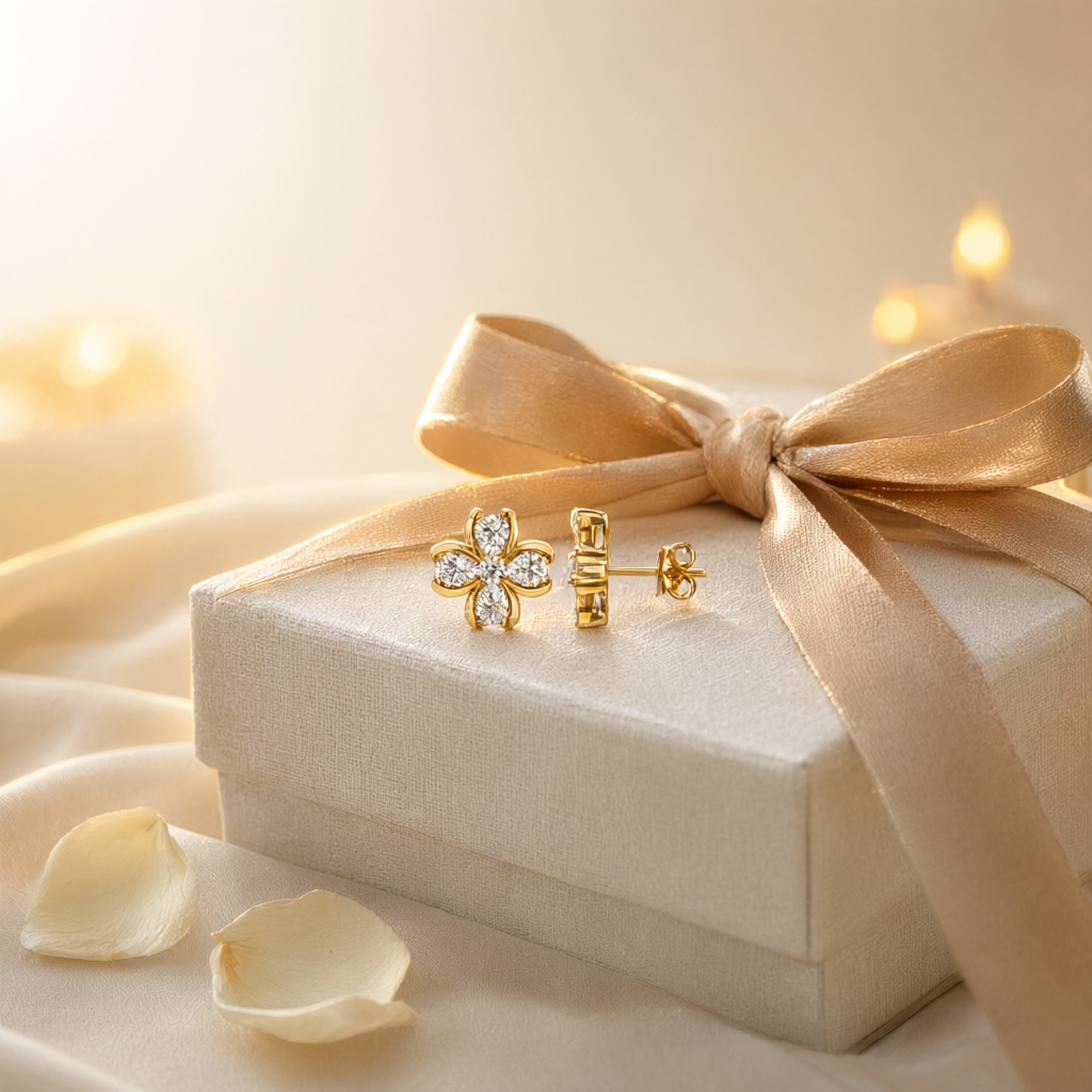 Moissanite Earrings – Gold Tone