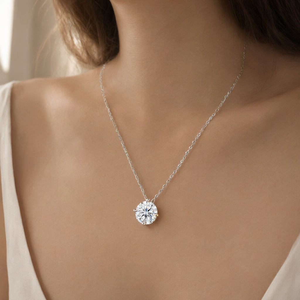 Moissanite Necklace (0.5ct) - Silver Tone