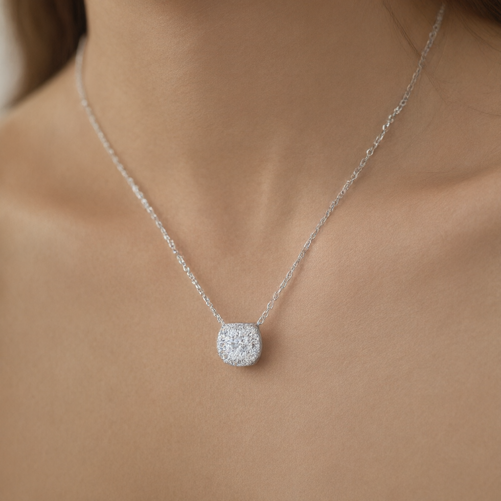 Moissanite Necklace - Silver Tone