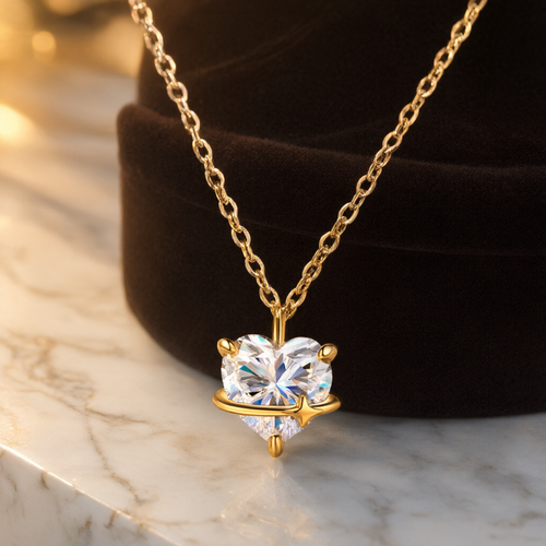 Heart-Shaped (8mm) Moissanite Necklace - Silver Tone