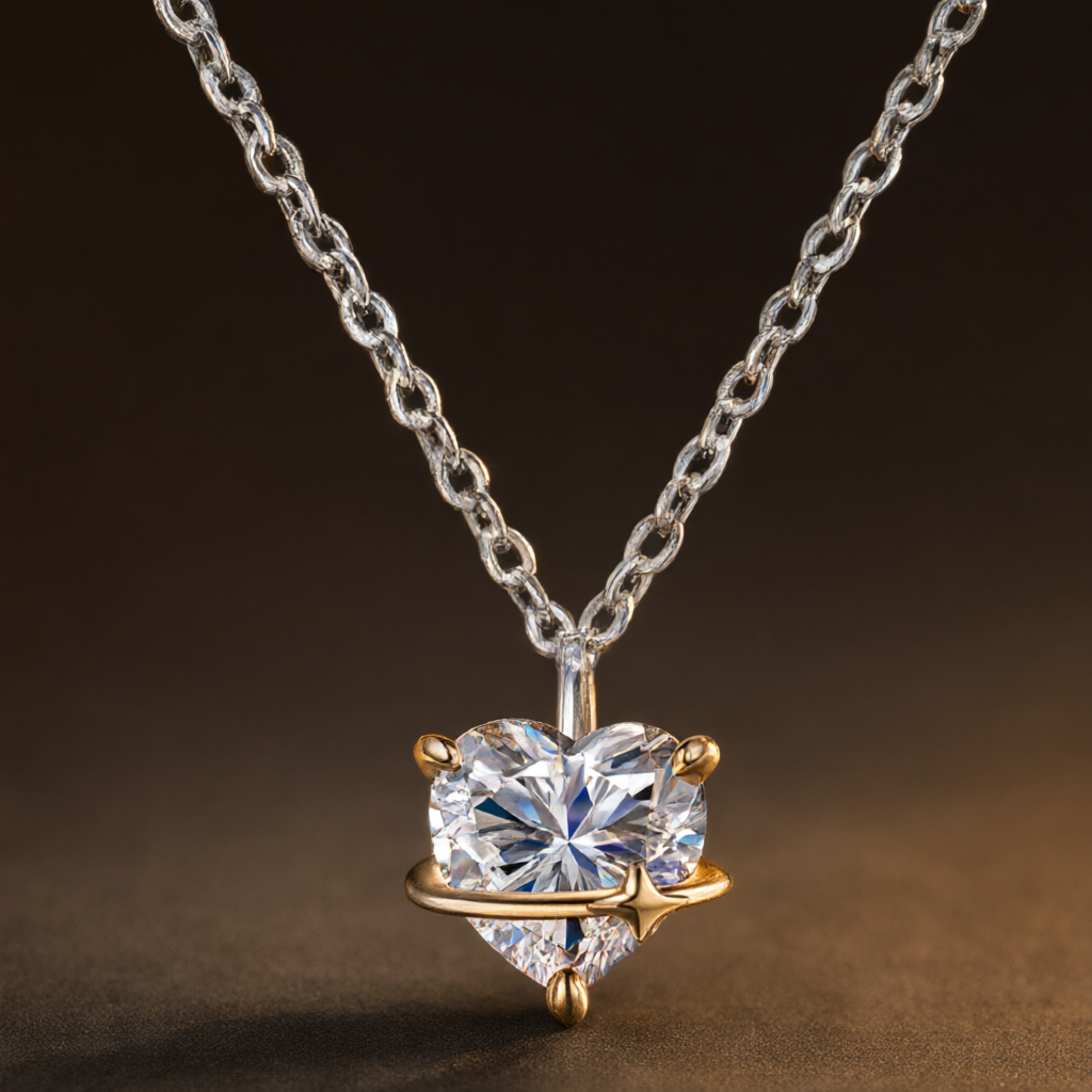 Heart-Shaped (8mm) Moissanite Necklace - Silver Tone
