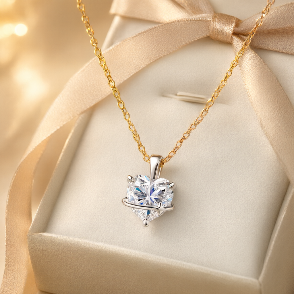 Heart-Shaped (8mm) Moissanite Necklace - Silver Tone