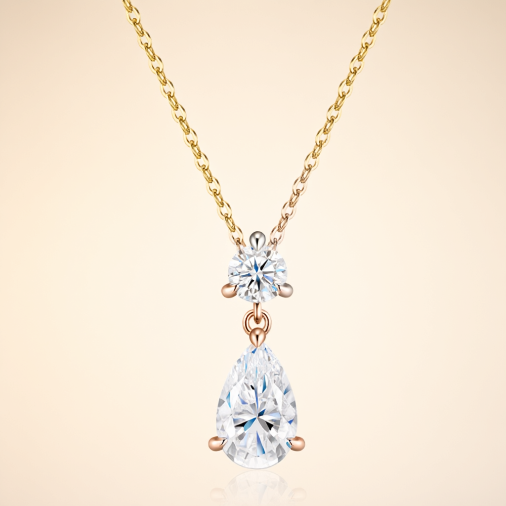 Pear-Shaped (7x11mm) Moissanite Necklace - Silver Tone