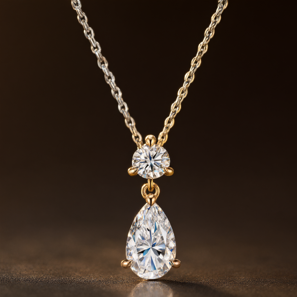 Pear-Shaped (7x11mm) Moissanite Necklace - Silver Tone