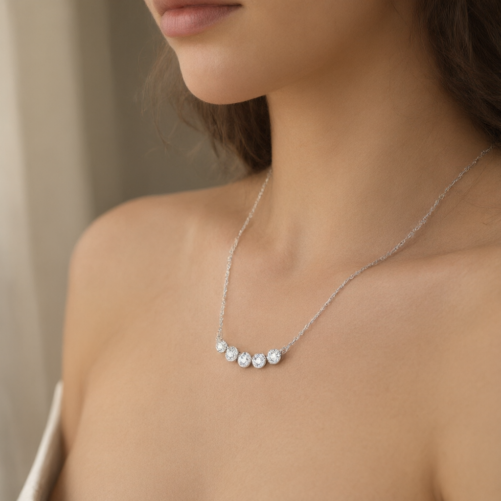 Moissanite Necklace (0.1ct) - Silver Tone