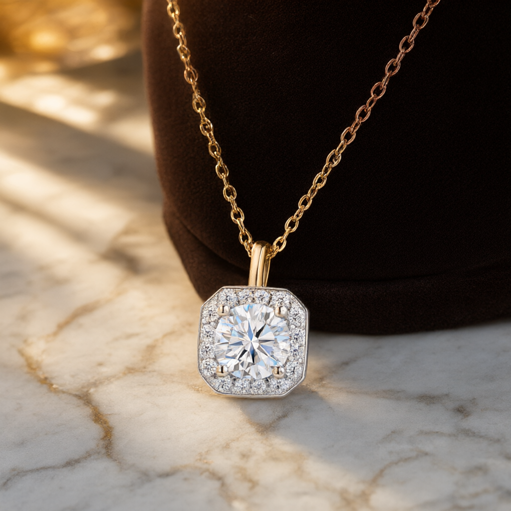 Moissanite Necklace (1ct) - Silver Tone