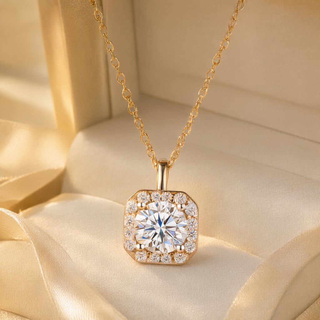 Moissanite Necklace (1ct) - Silver Tone
