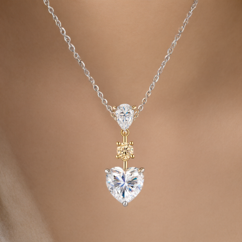 Heart-Shaped (8mm) Moissanite Necklace - Silver Tone