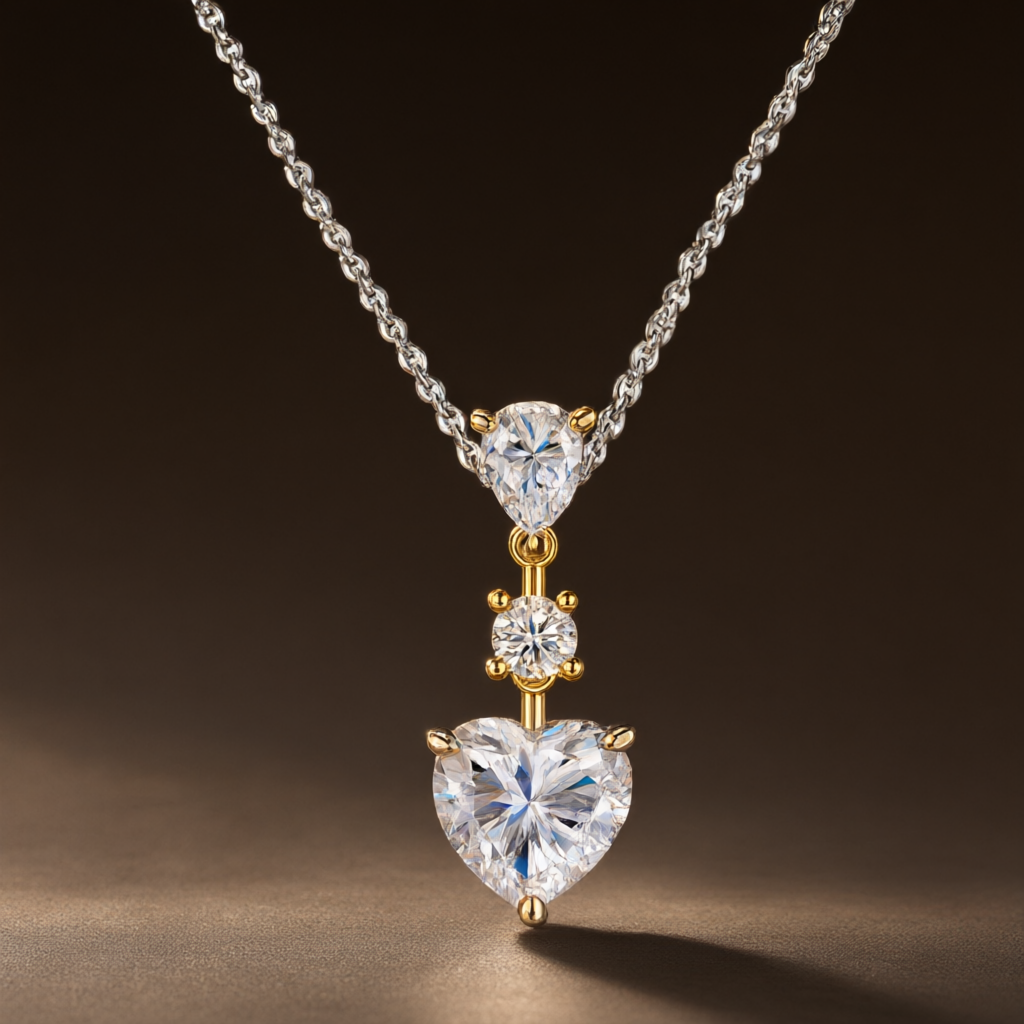 Heart-Shaped (8mm) Moissanite Necklace - Silver Tone