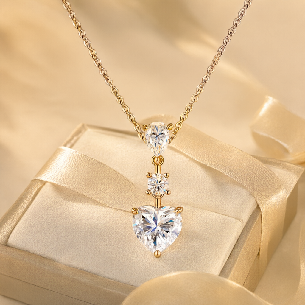 Heart-Shaped (8mm) Moissanite Necklace - Silver Tone